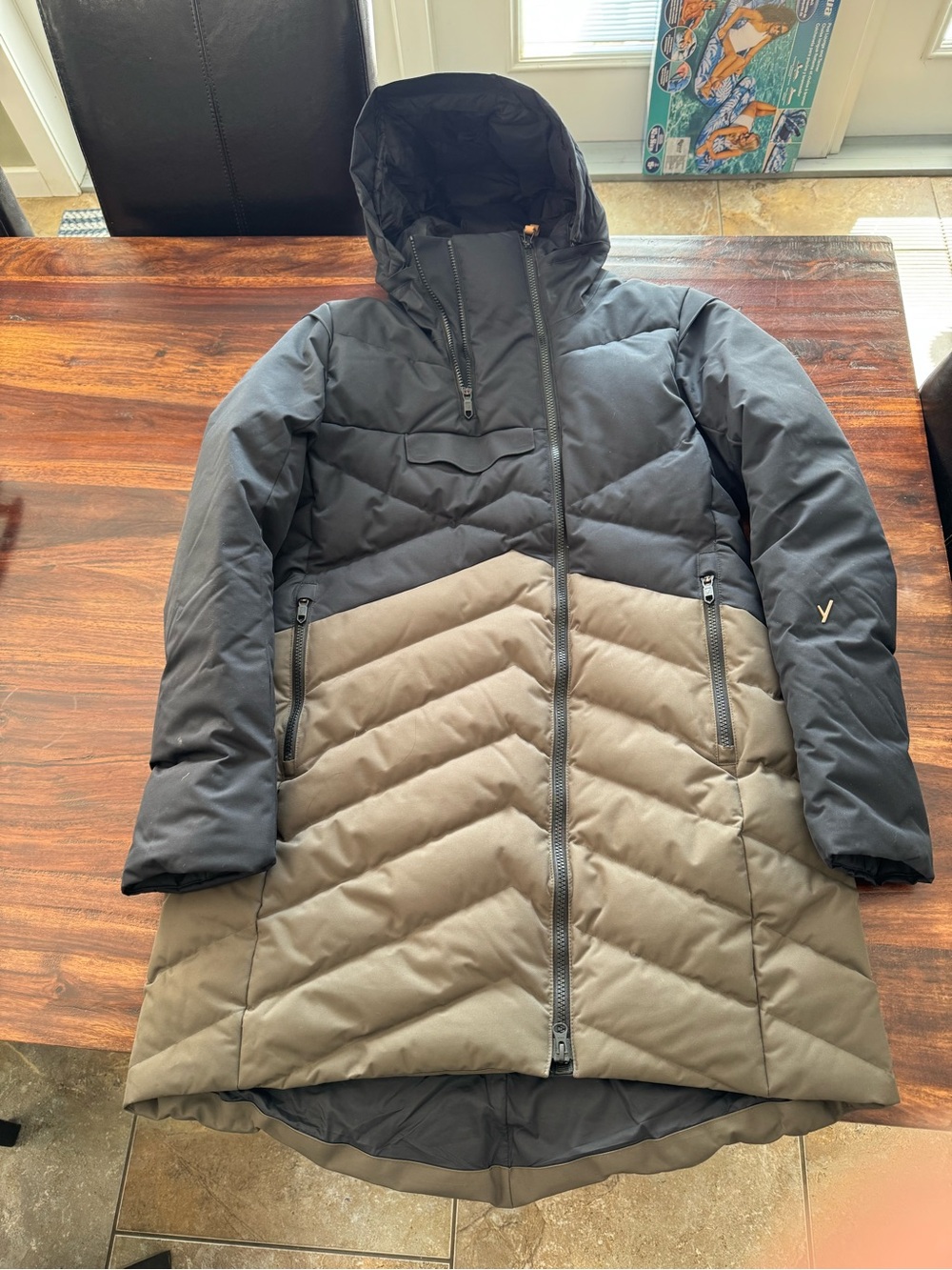 Womens Indyeva Two-Tone Blue and green down Insulated Hooded Coat